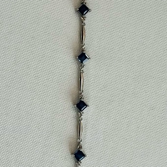 Sterling Silver 3.10 ct Created Sapphire & Diamond Accent Tennis Bracelet - Picture 4 of 6